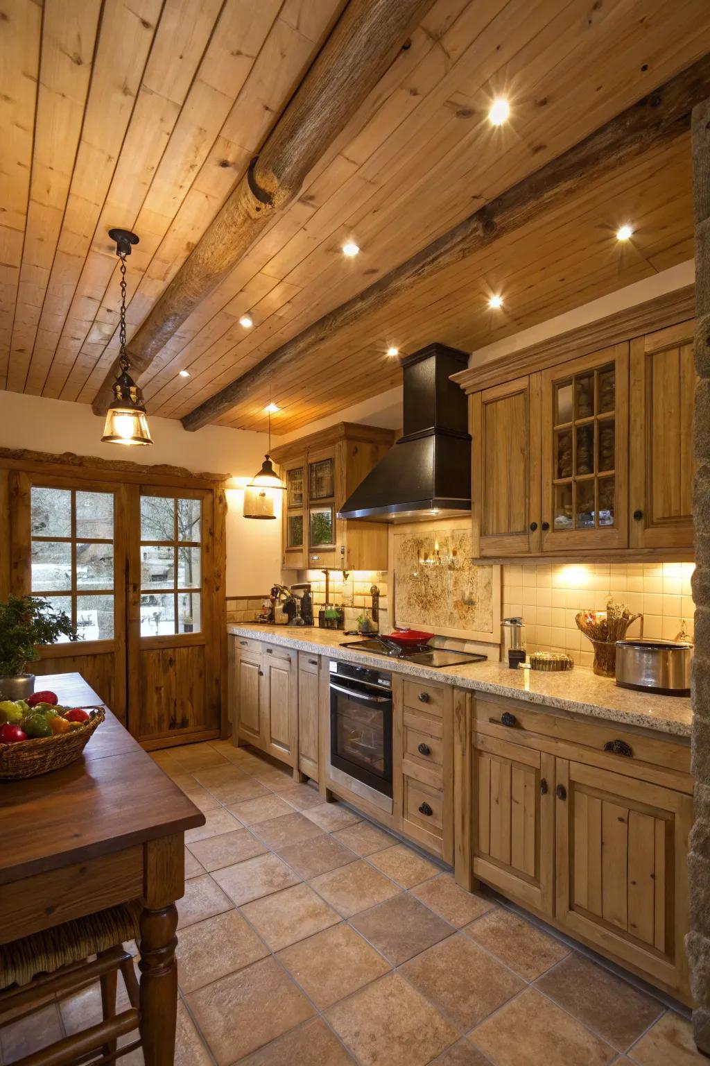 Timber ceiling panels add a layer of warmth and elegance.