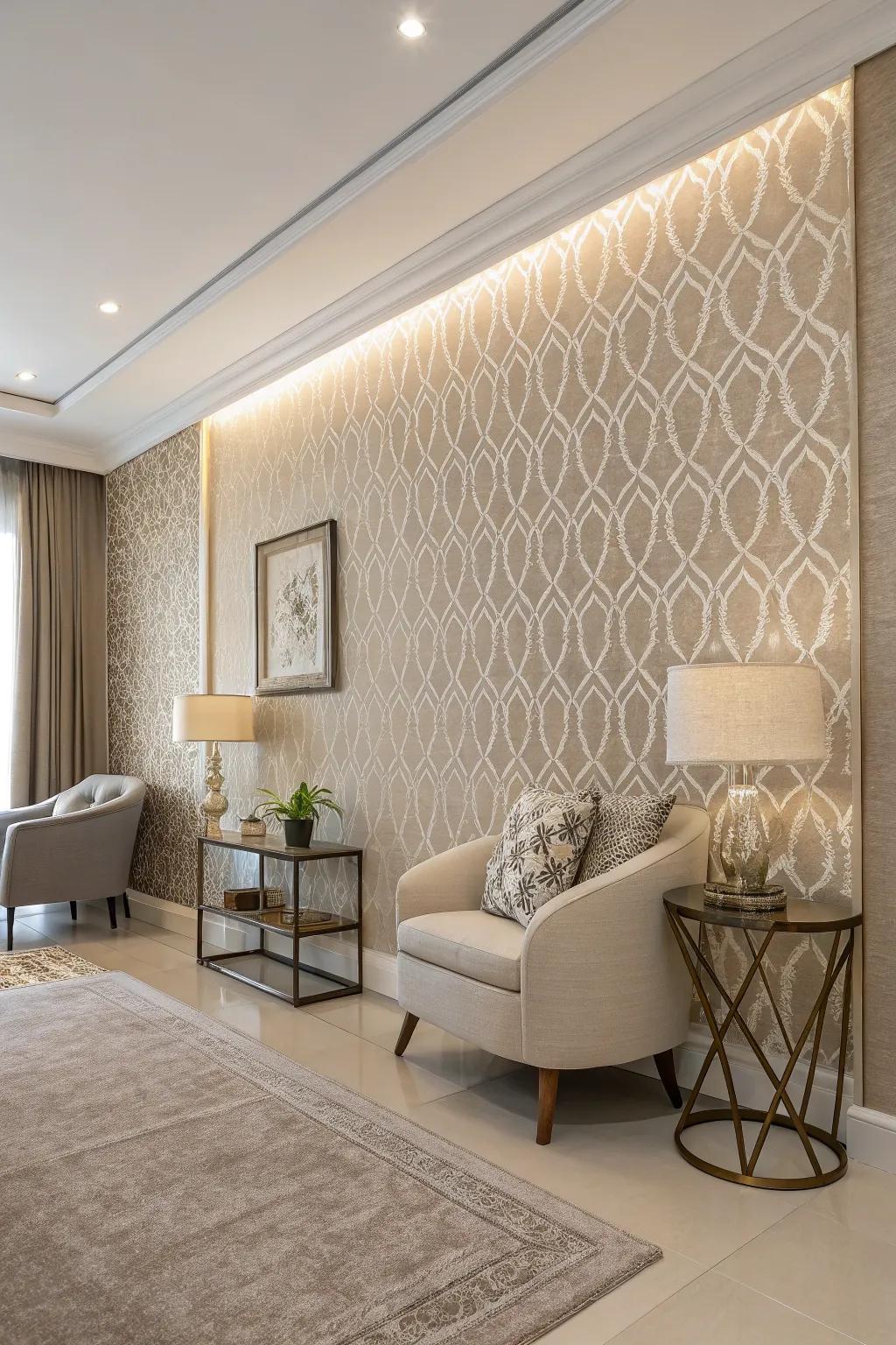 Accent wallpaper subtly transforms any area.