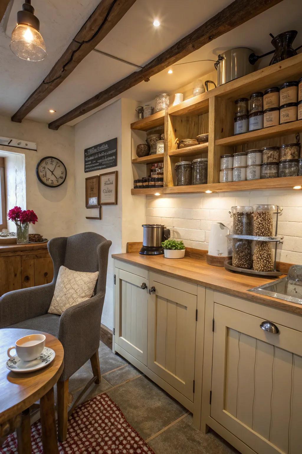 A cozy coffee corner within the cooking area.