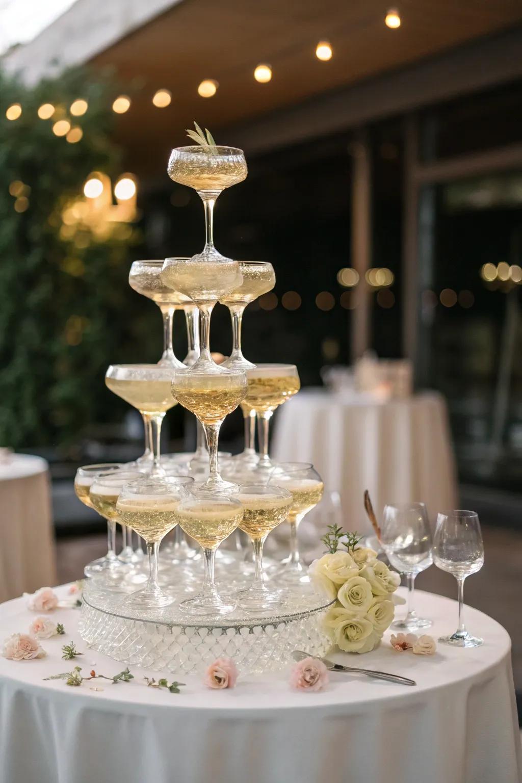 A sparkling glass display serving as a stunning centerpiece and elegant drink station.