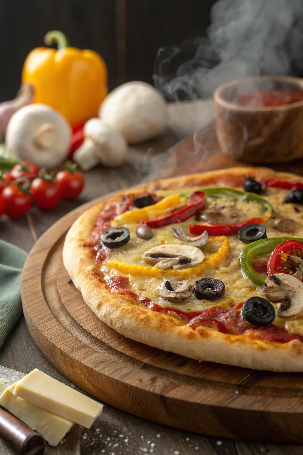 A homemade pizza, bringing a creative twist to your New Year's celebration.