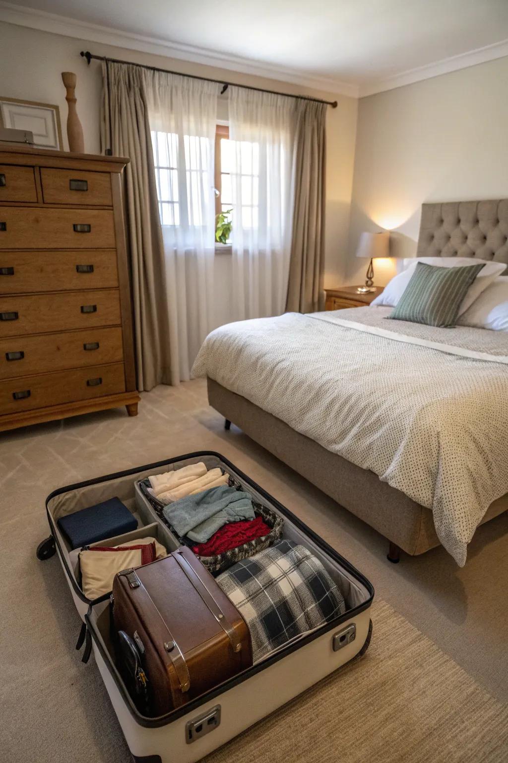 Trunks can neatly store off-season clothes.