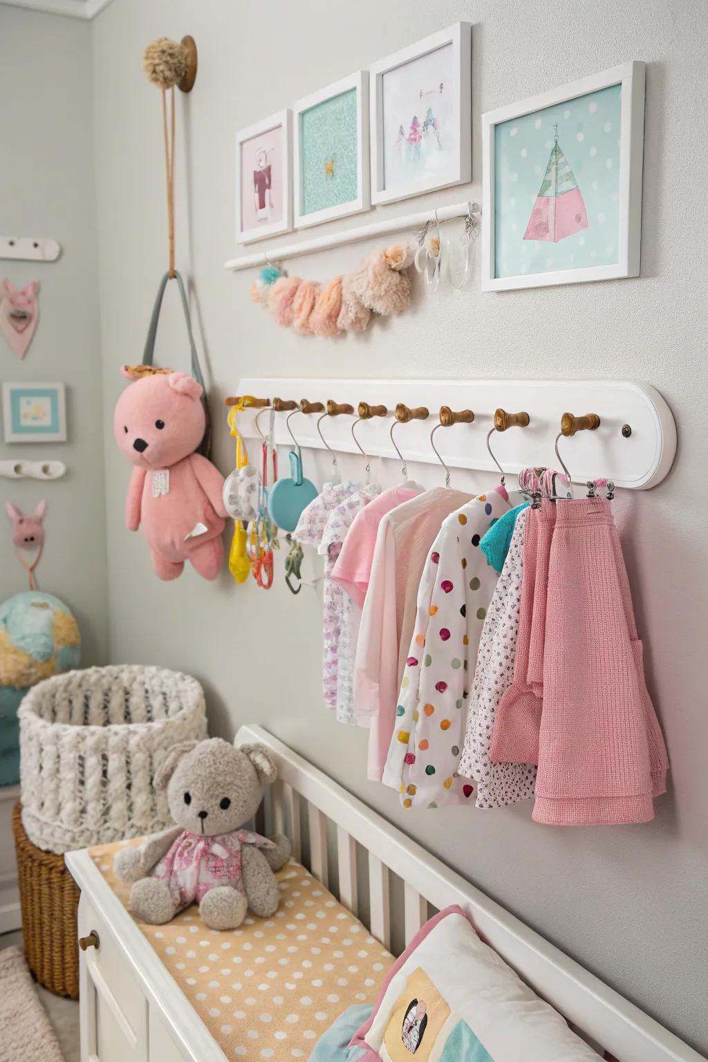 Adhesive hooks offer flexible, damage-free hanging solutions.