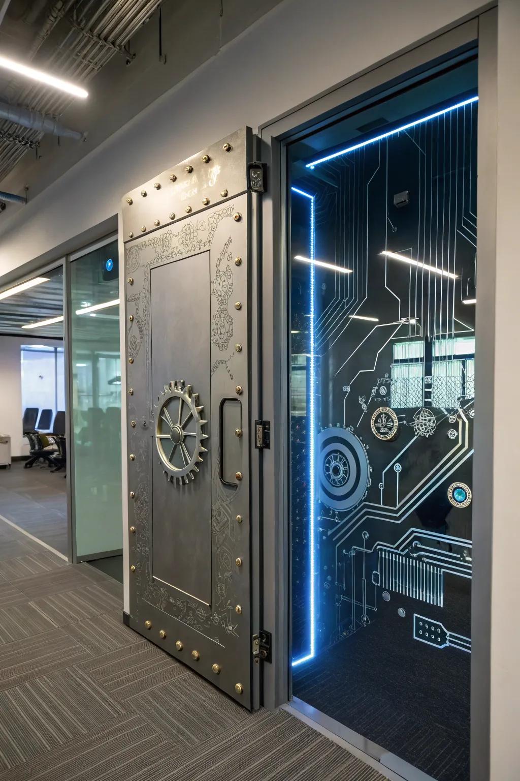 Step into the future through a tech-themed office entrance.