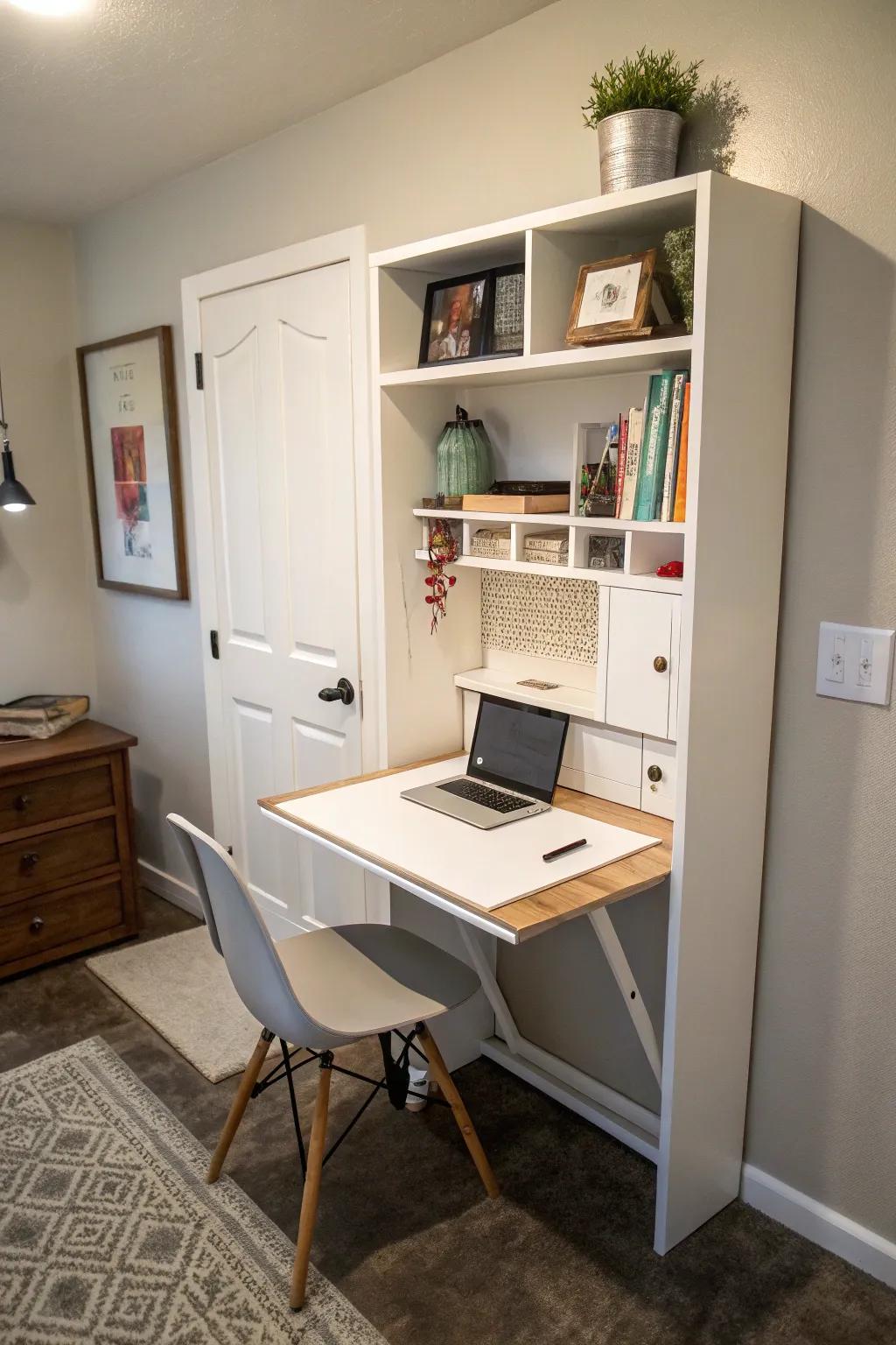 A fold-away desk makes the most of space in small offices.