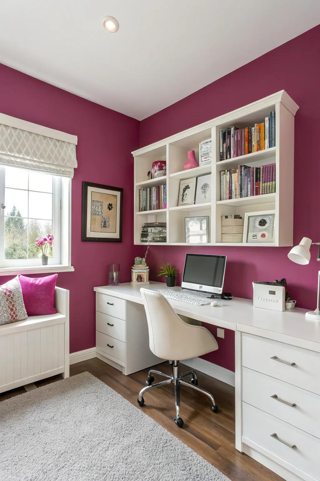 Fuchsia accents add a bold and playful touch to your office.