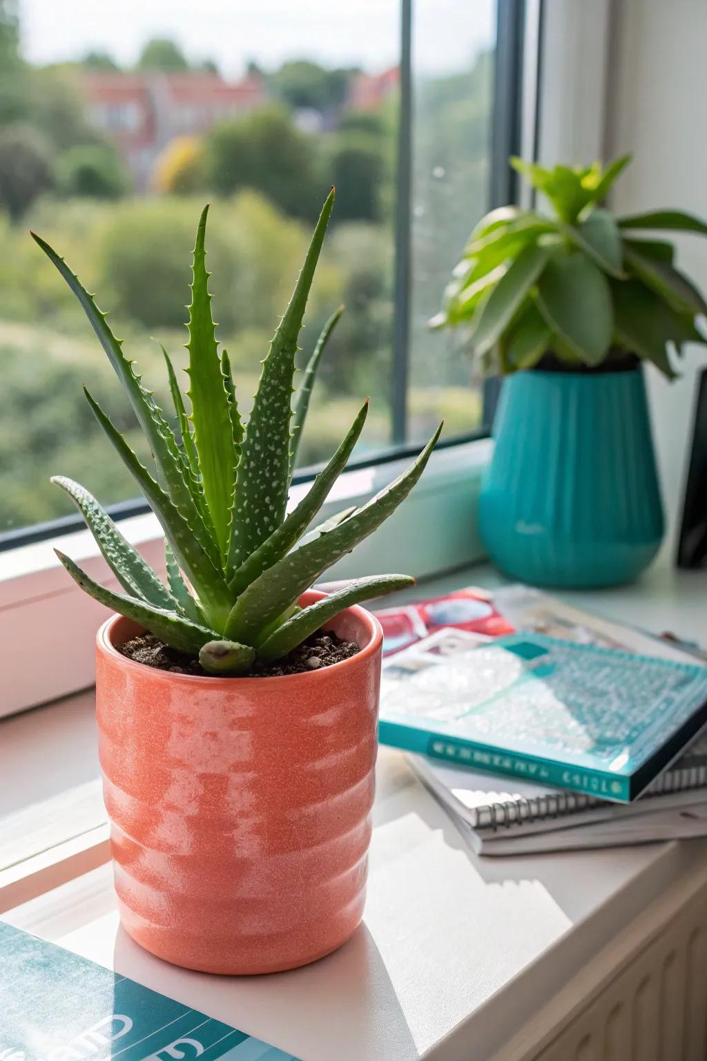 Keep a therapeutic succulent plant in your office for natural healing and air purification, a perfect desk companion.