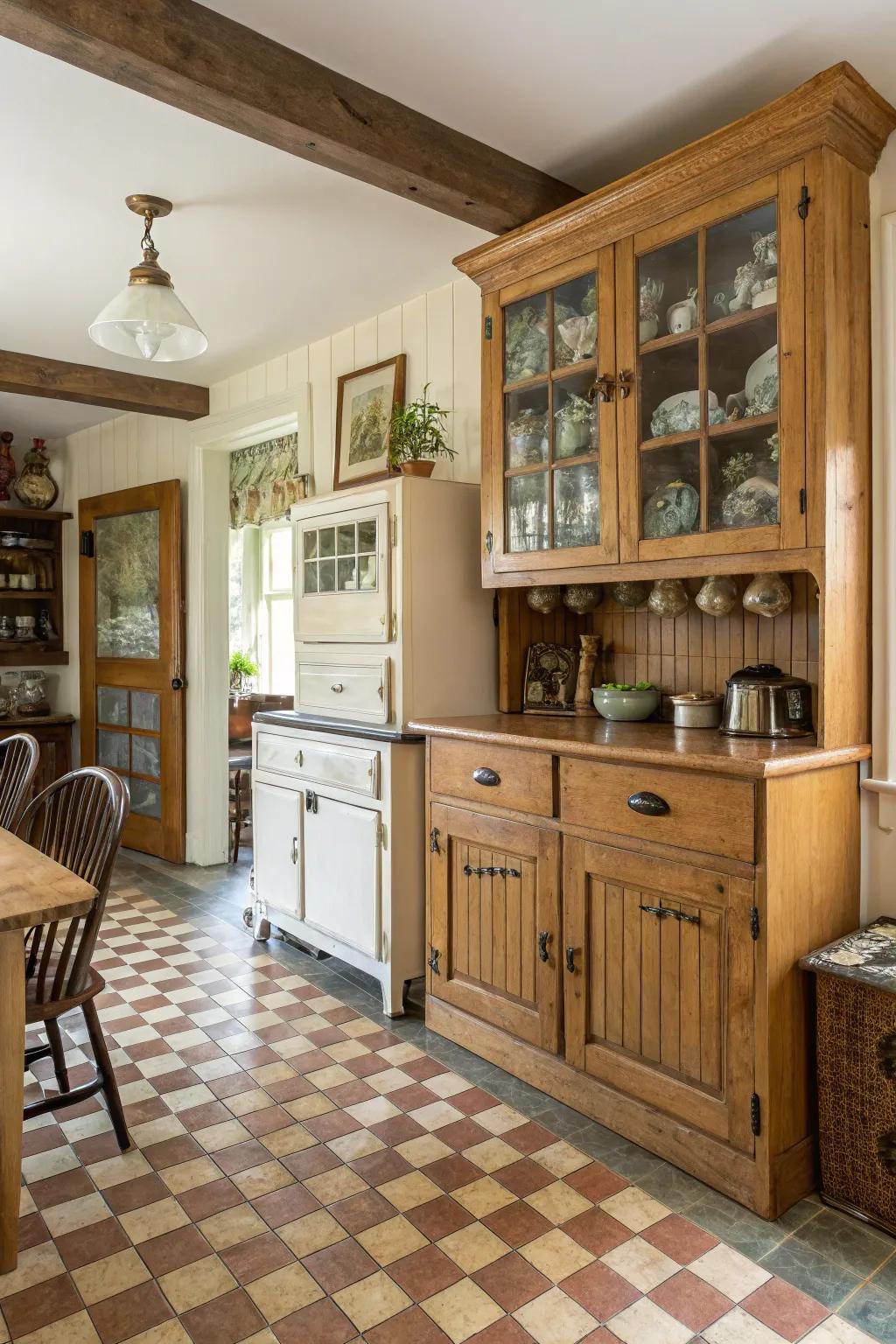 Furniture pieces add authenticity and charm to the kitchen.