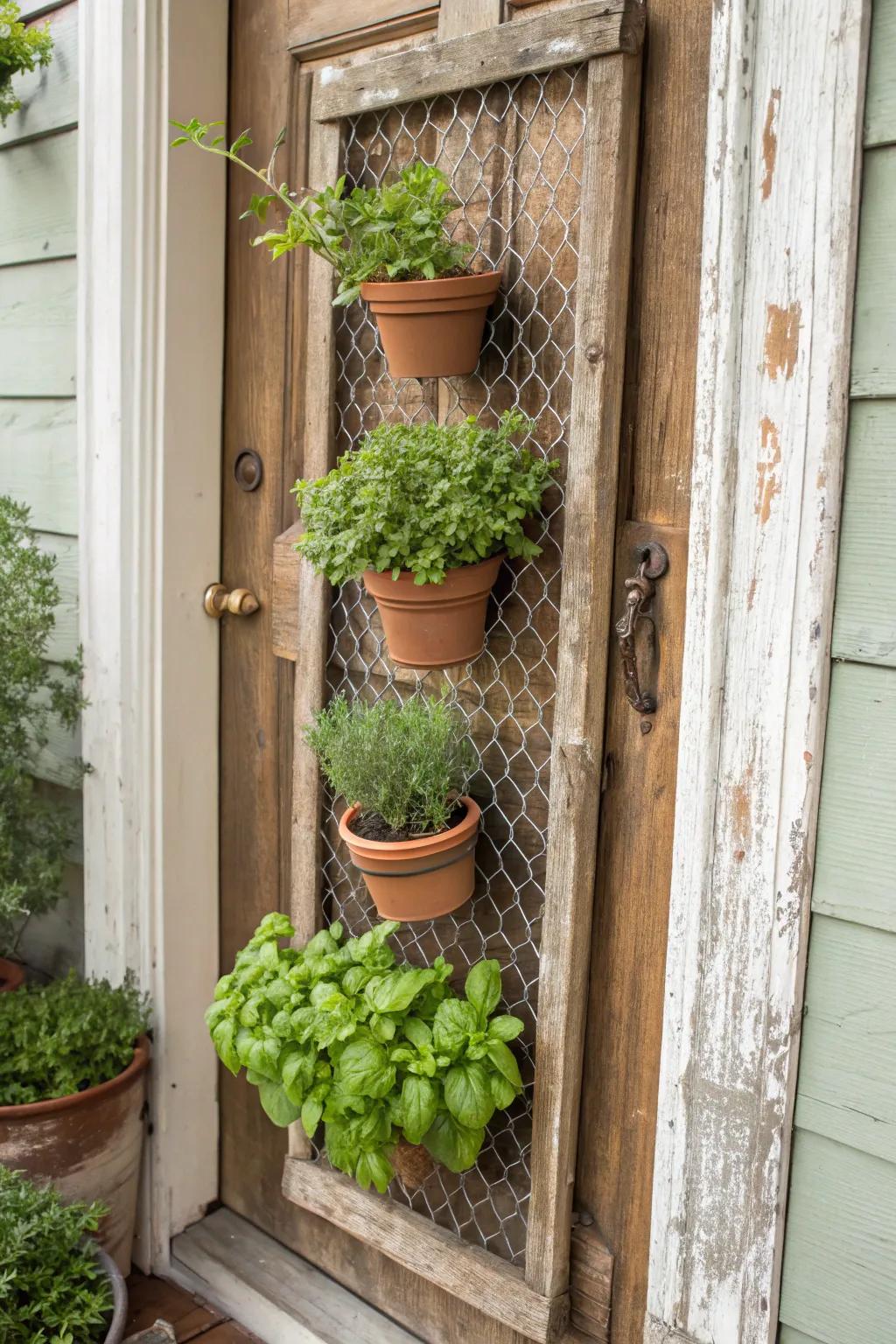 Transform a vintage screen door into your personal kitchen spice oasis.