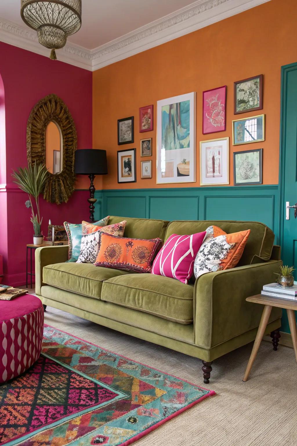 Atypical hue combinations fashion a striking and singular appearance.