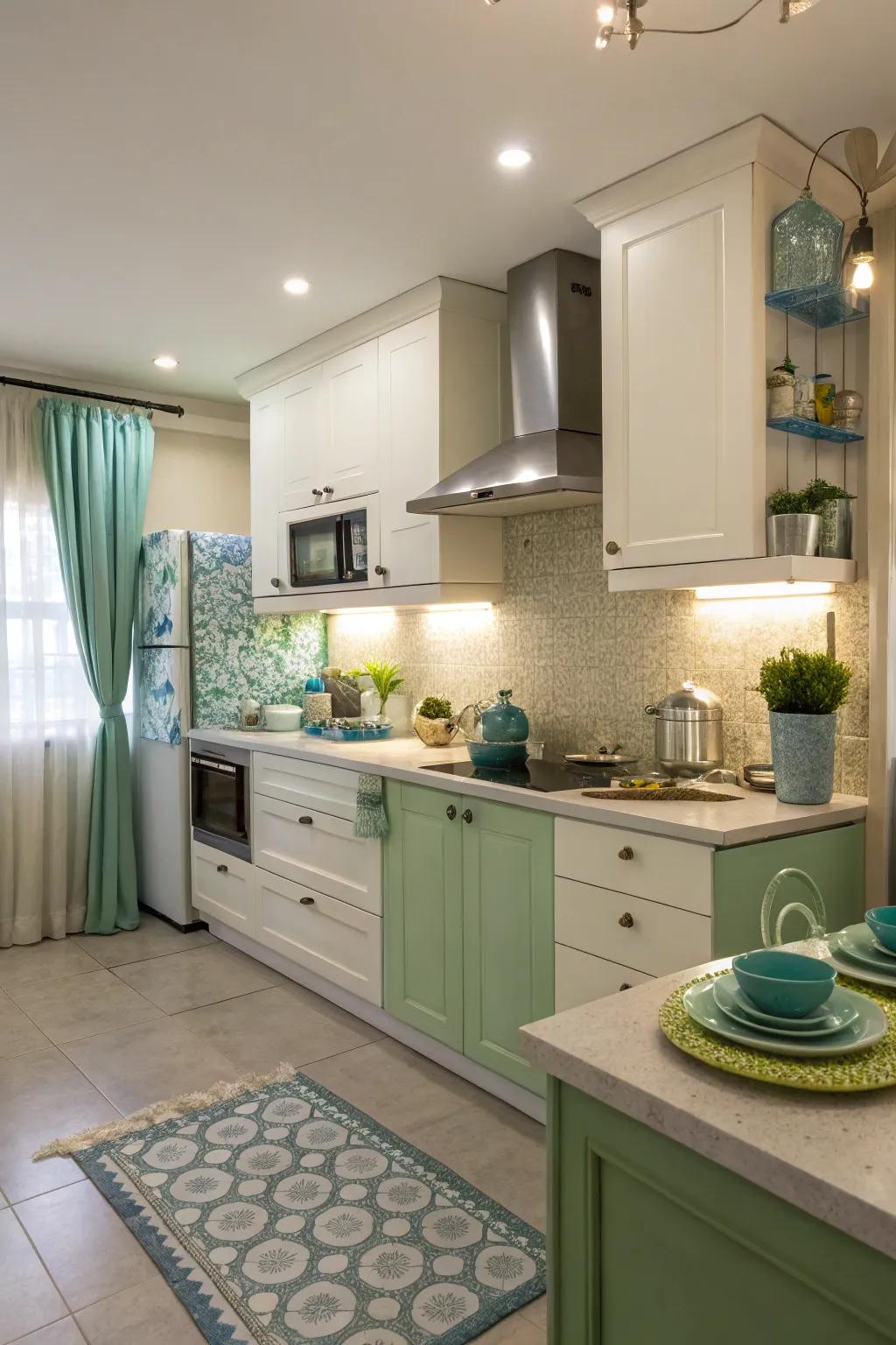 Small splashes of color add personality to the tranquil palette.