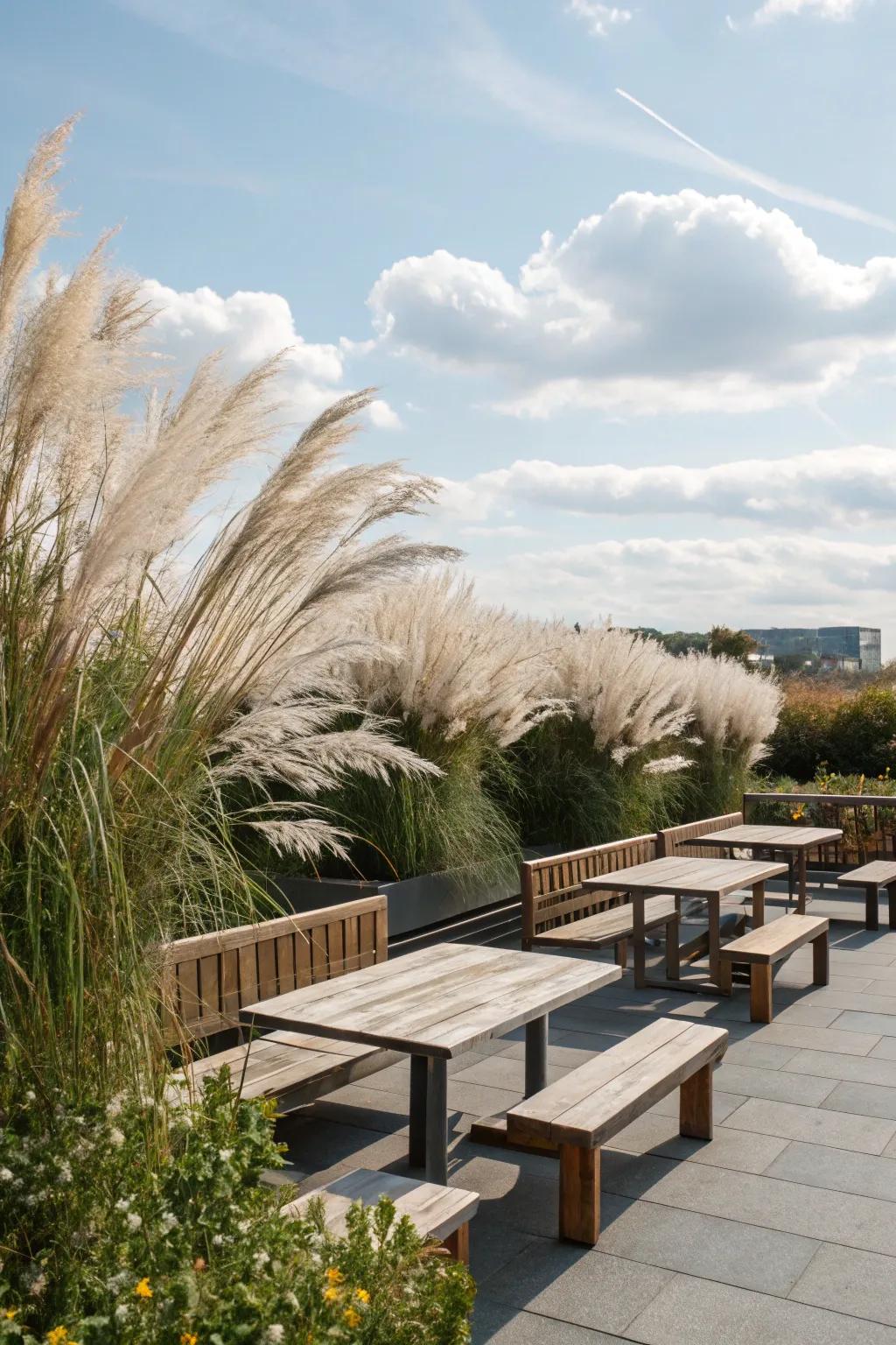 A breezy setting of turfs enhances outdoor seating areas.