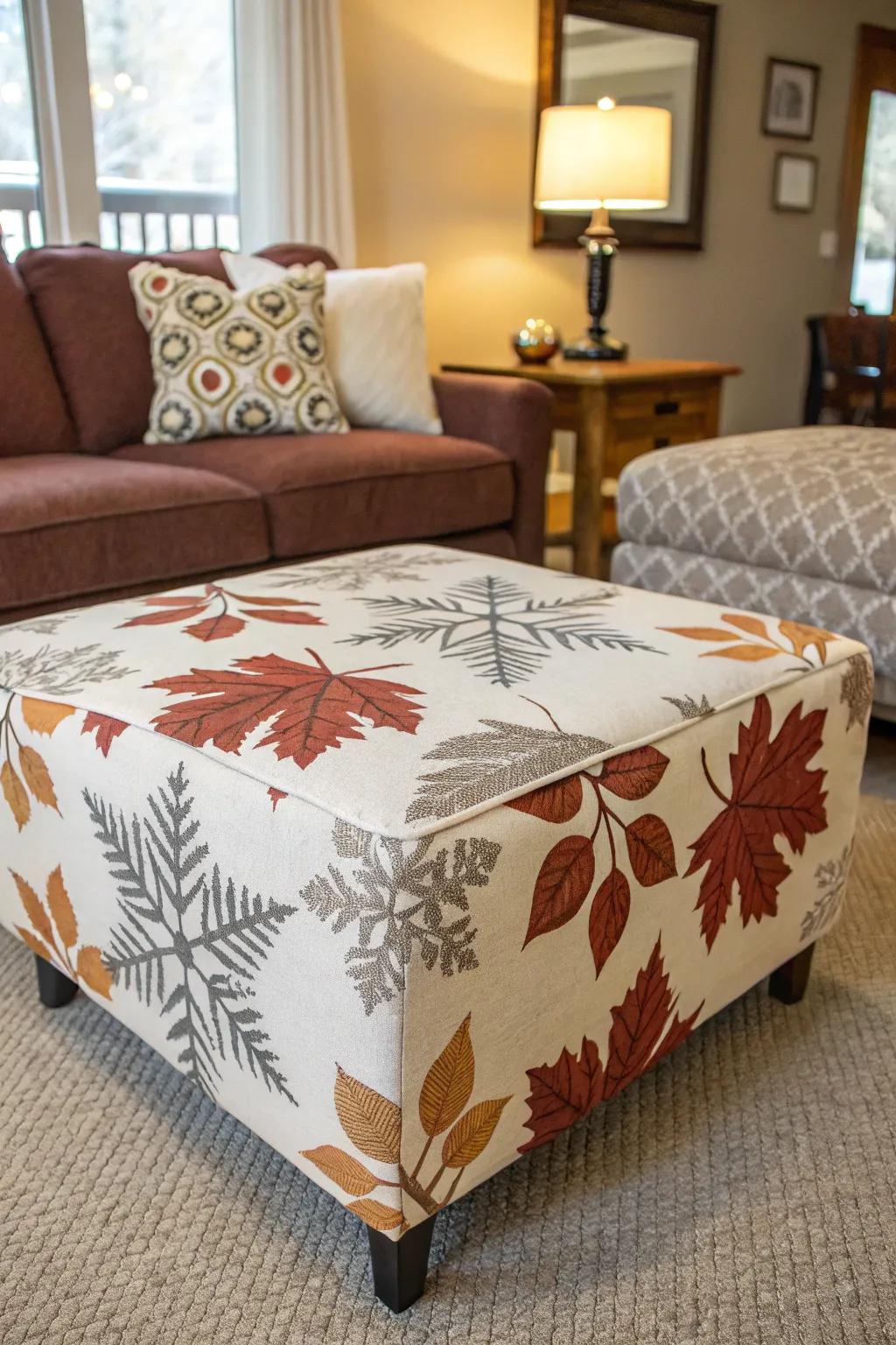 Seasonal ottoman covers offer a fresh aesthetic year-round.