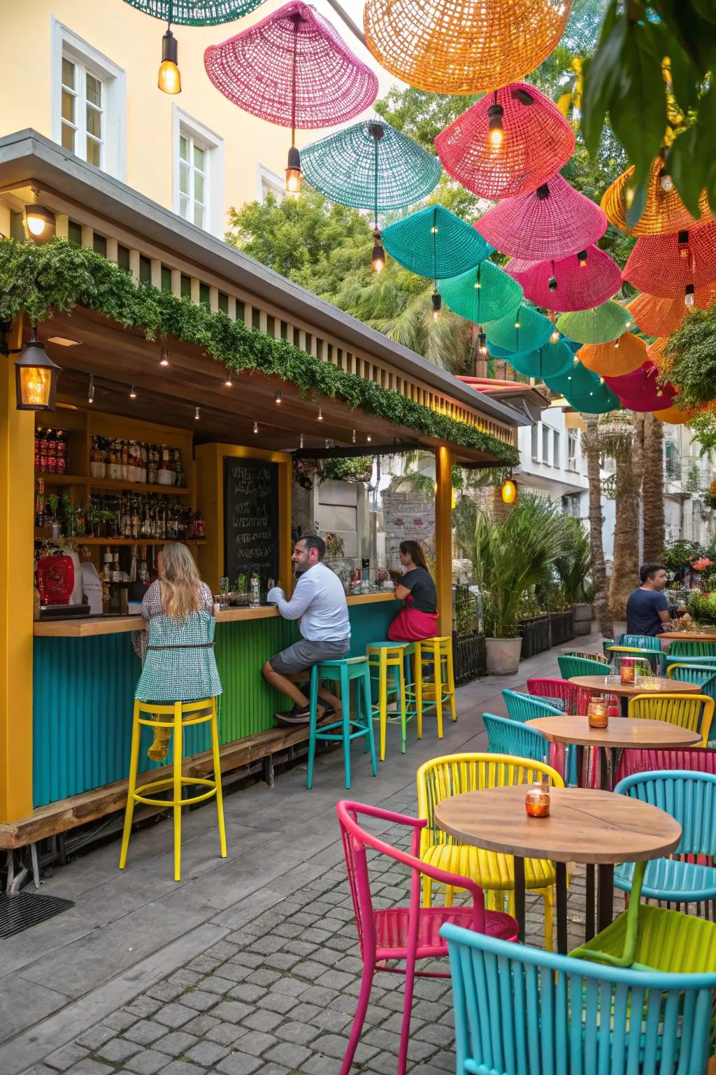 Vibrant colors infusing life and joy into the bar.