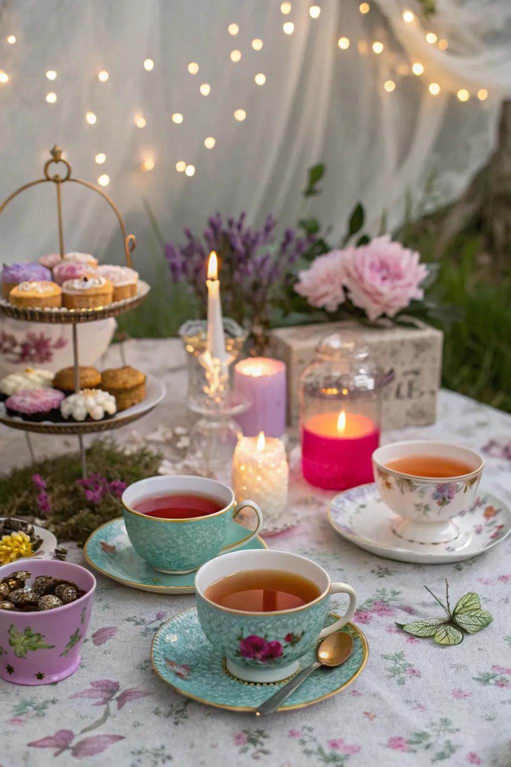 Savor an enchanting tea party in a magical setting.