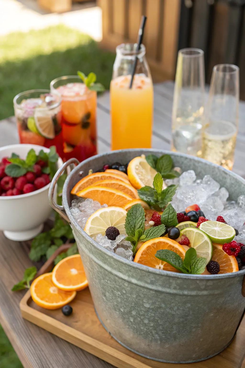 An ice basin with fruit enhancements adds a fresh feel.