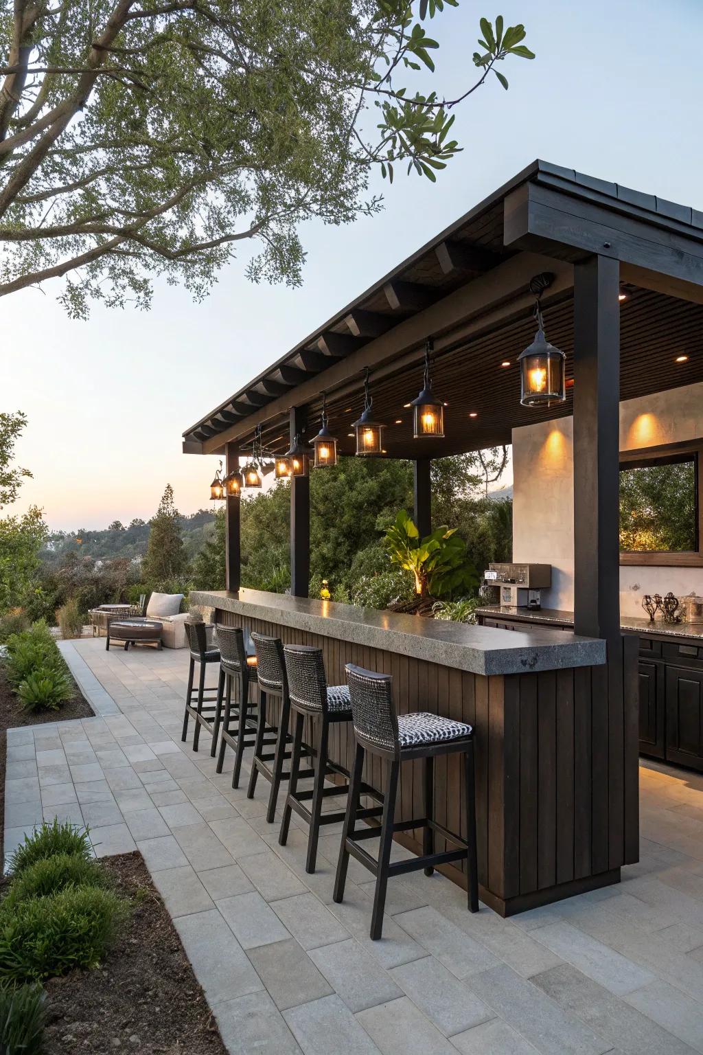 Fixed bars enhance outdoor entertaining spaces.
