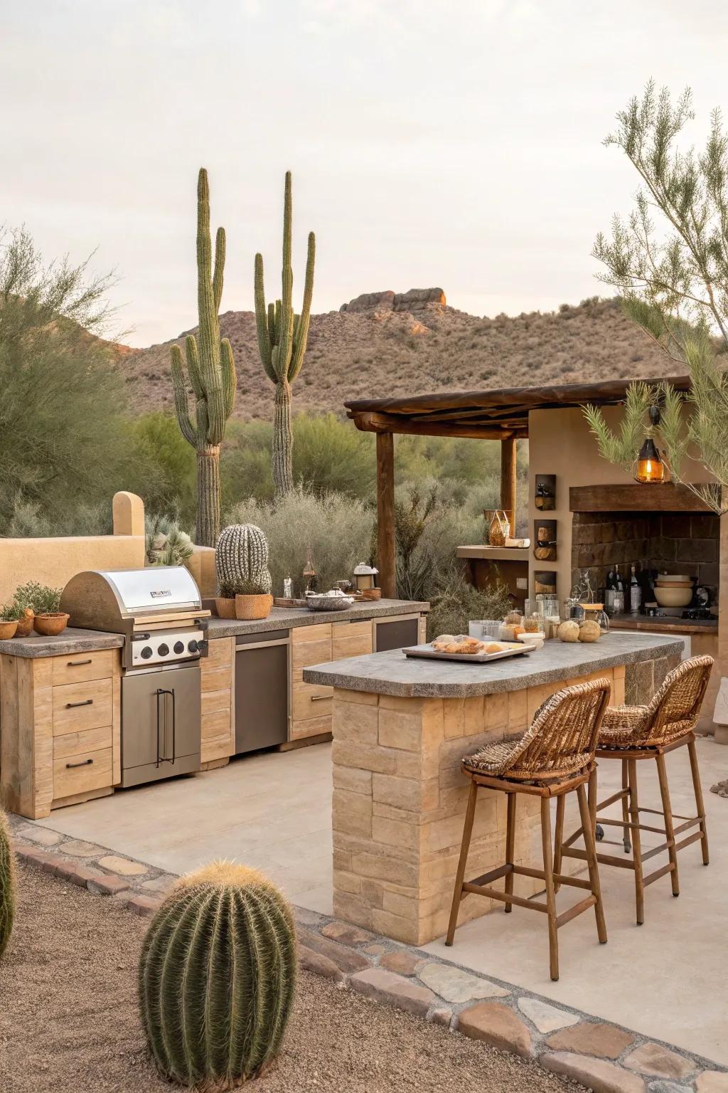 Nature-inspired shades assist your cooking space in fusing with the scenic landscape.