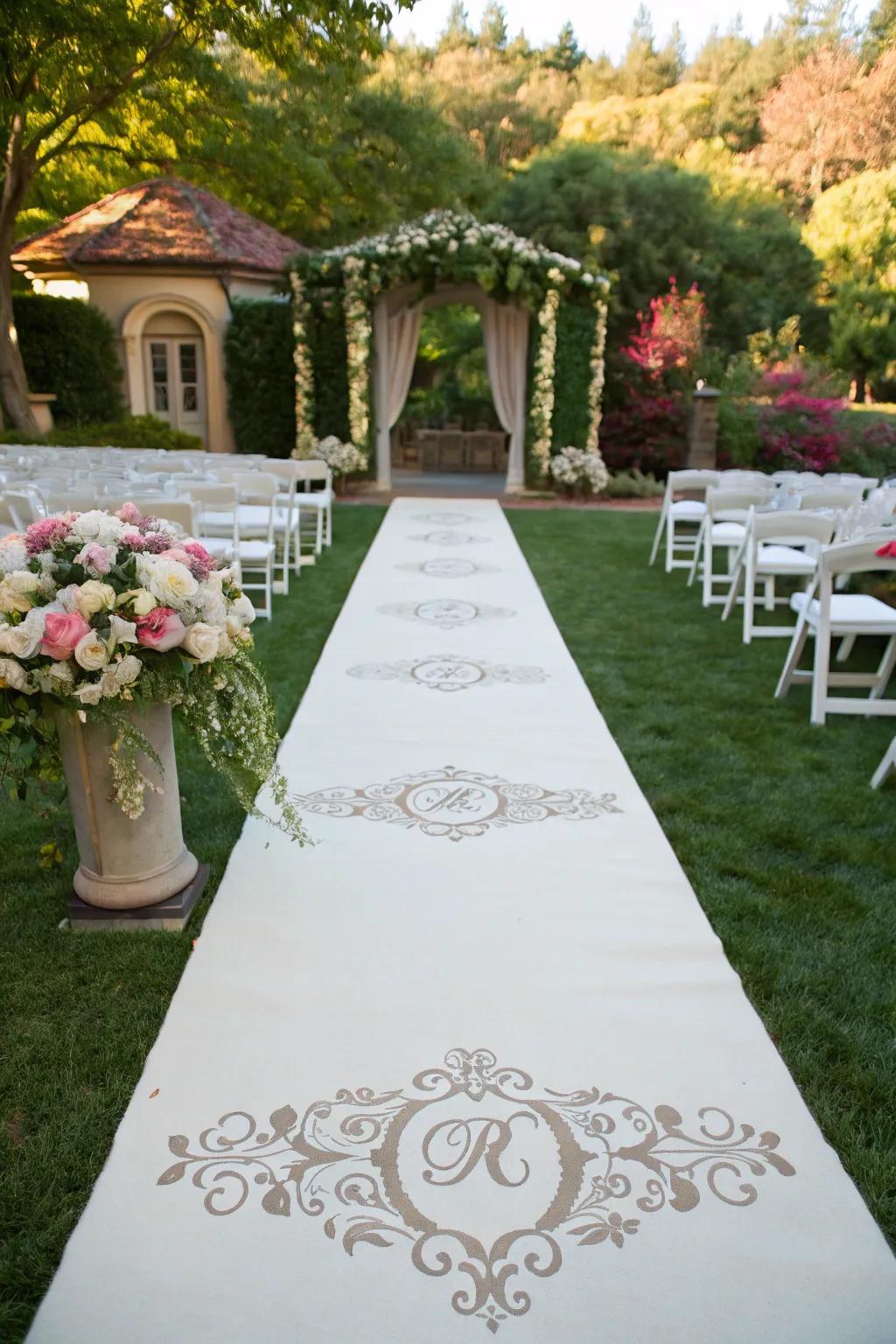 A custom aisle layer adds a personalized touch to your wedding.