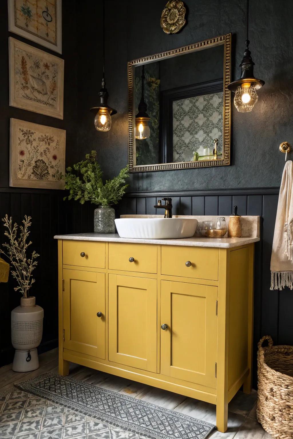 Gold vanities convey retro charm.