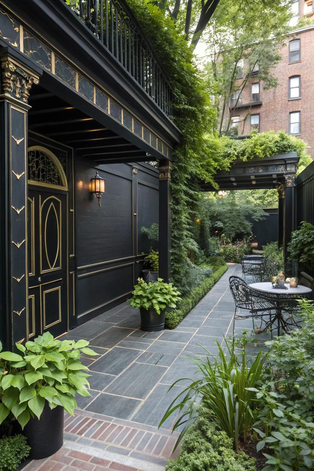 Striking shadowy creates a dramatic and chic patio space.