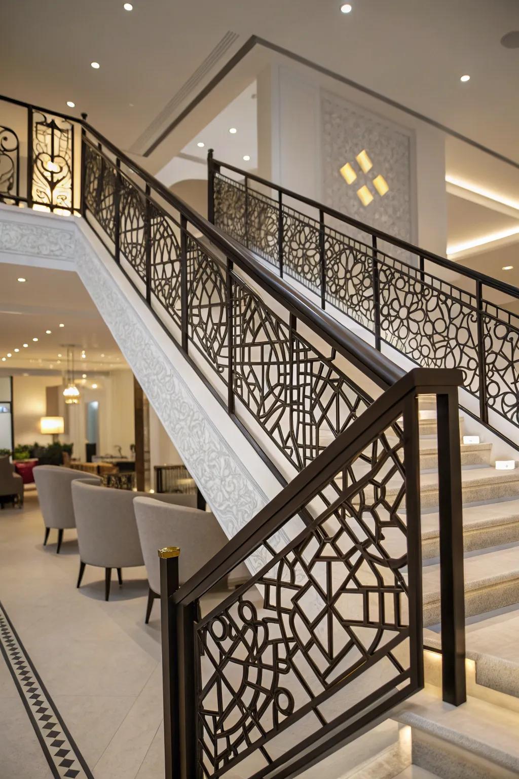 Geometric designs turn banisters into modern art.