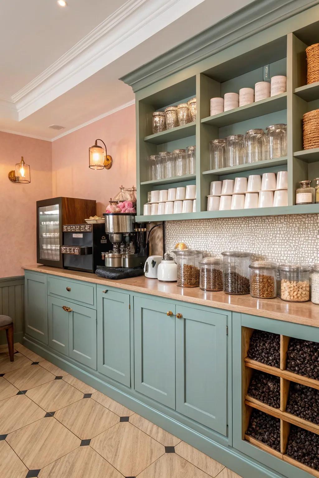 A cohesive color color scheme brings harmony and polish to your coffee bar.