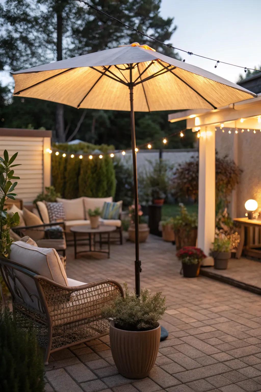 Lighted patio shields offer a multifunctional solution for shade and radiance.