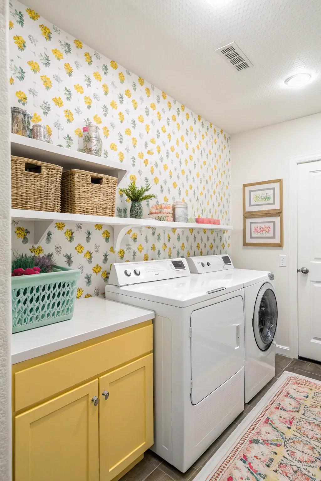 Gift your laundry area a cheerful pick-me-up using lively wallpaper.