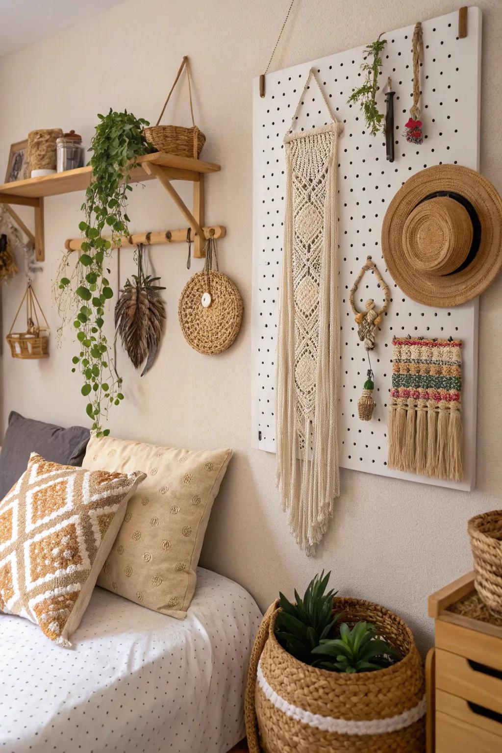 Add boho charm with textured pegboard designs.