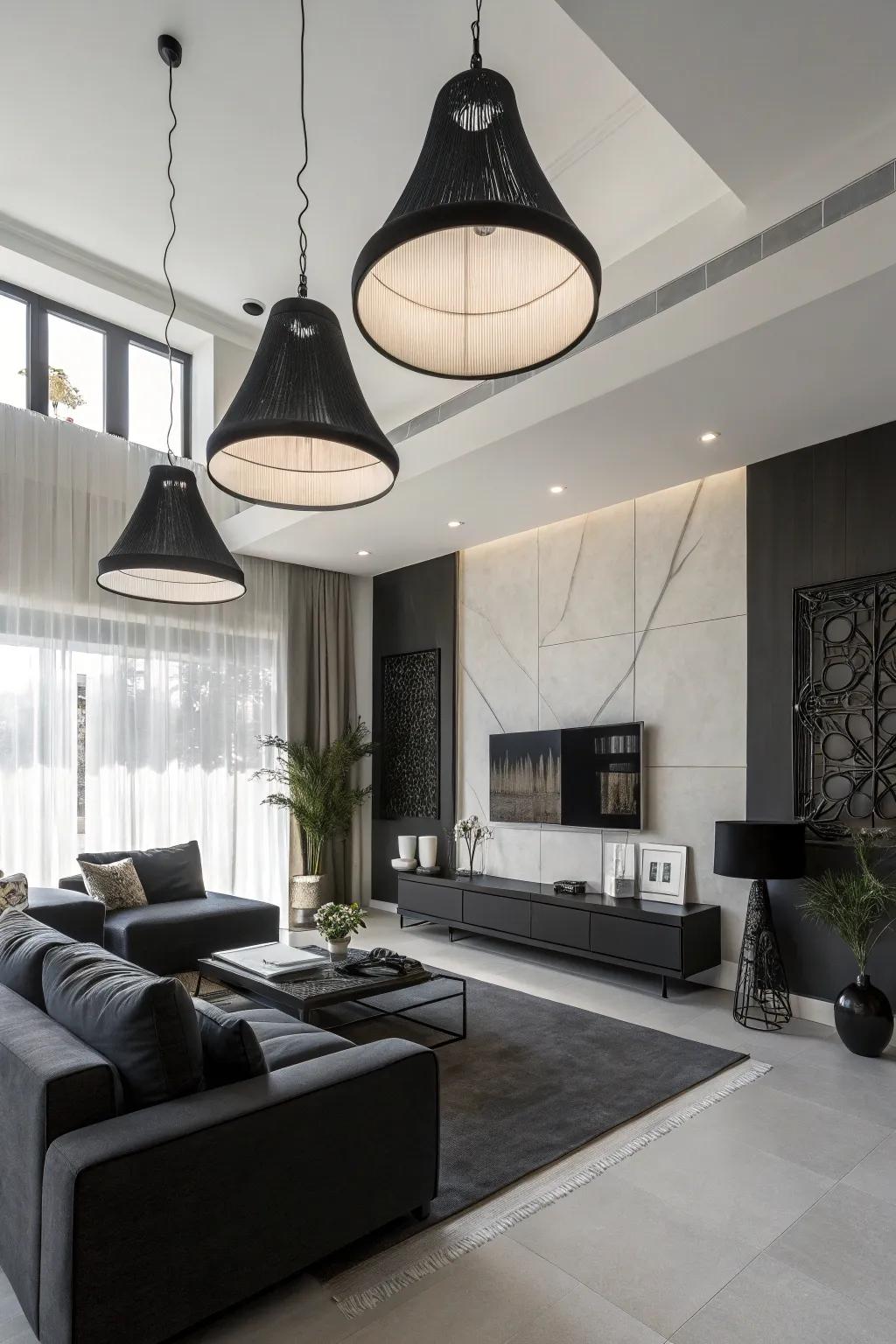 Monochromatic pendants proffer a sleek, sophisticated nuance.