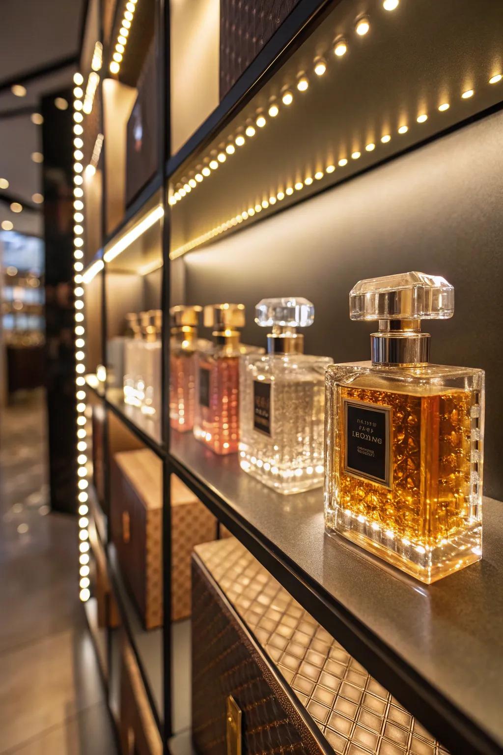 Light-emitting diode illumination introduces a touch of luxury to your perfume display.