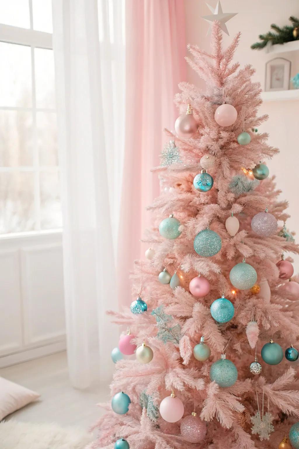 Subtle ornaments convert this rosy tree into a dreamy masterpiece.