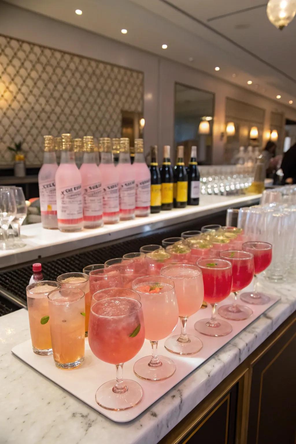 Signature rosy drinks keep guests refreshed and in theme.
