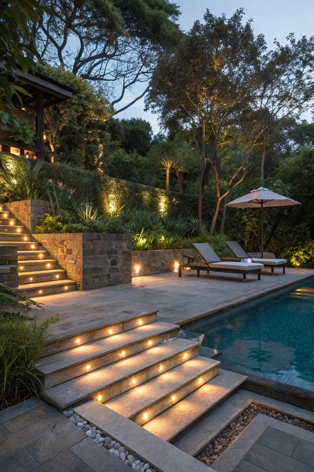 Secret stairway lighting improves security and aesthetics.