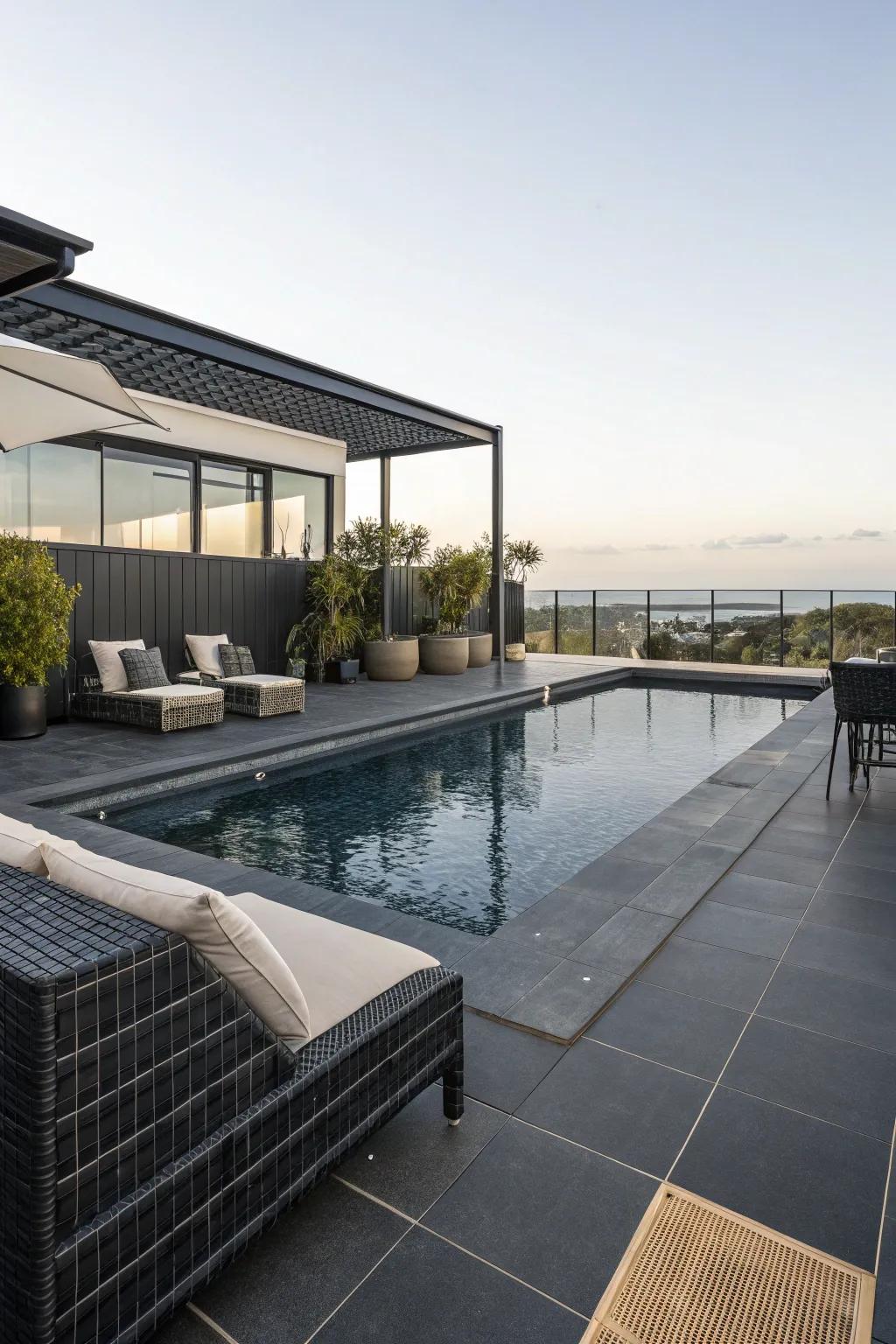 Twilight mosaics provide a sleek and luxurious poolside style.