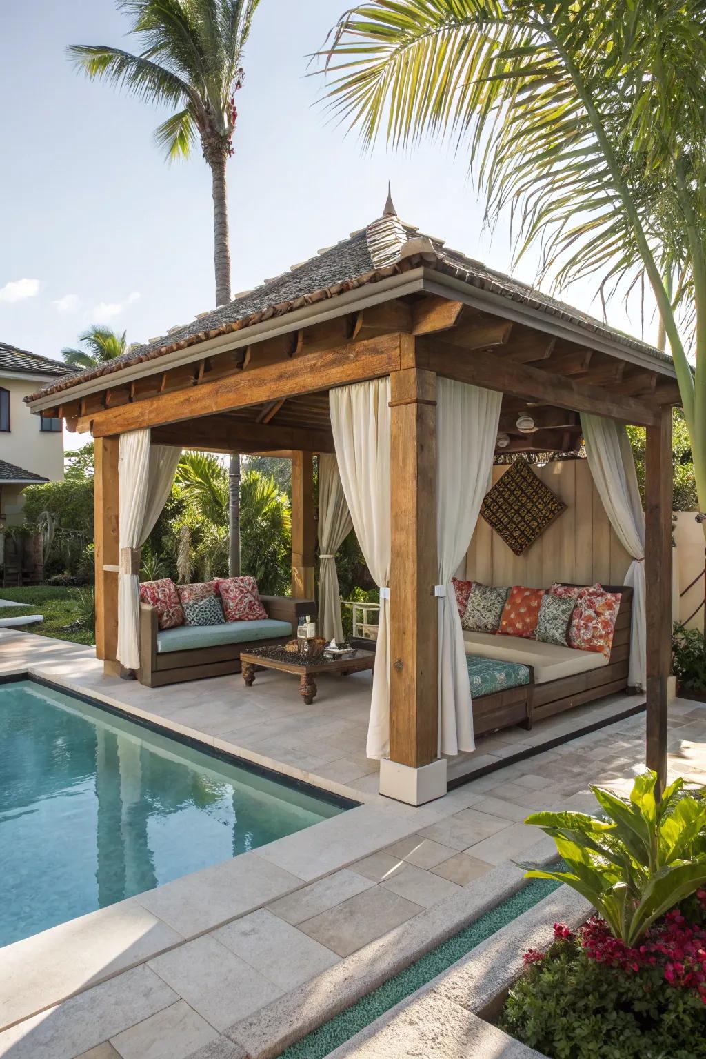 Indulge in luxury with a chic cabin by your pool.