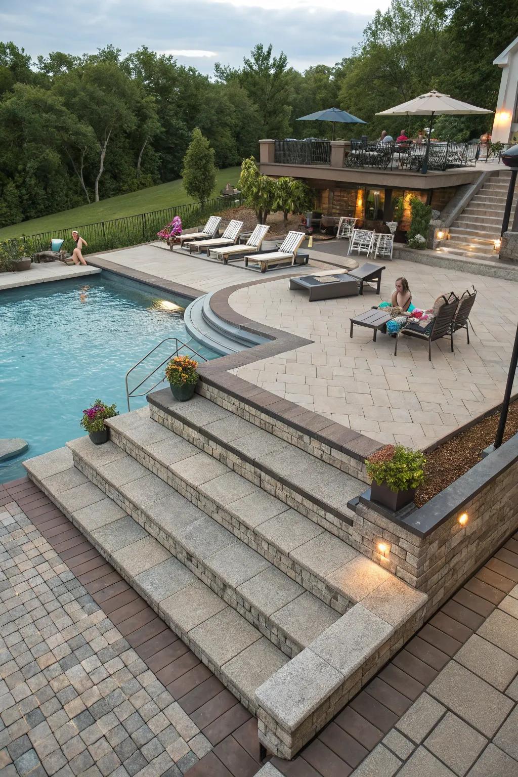 Multi-level designs add dimension and interest to your pool deck.
