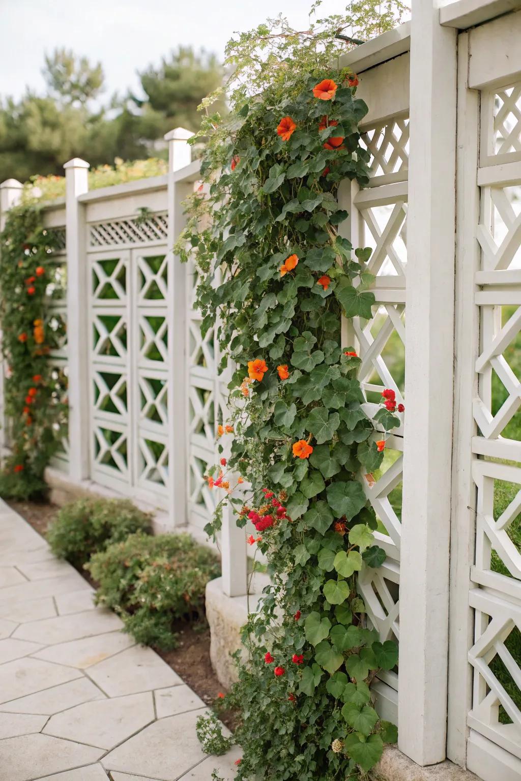 Bring artistic charm to privacy through a geometric pattern trellis.