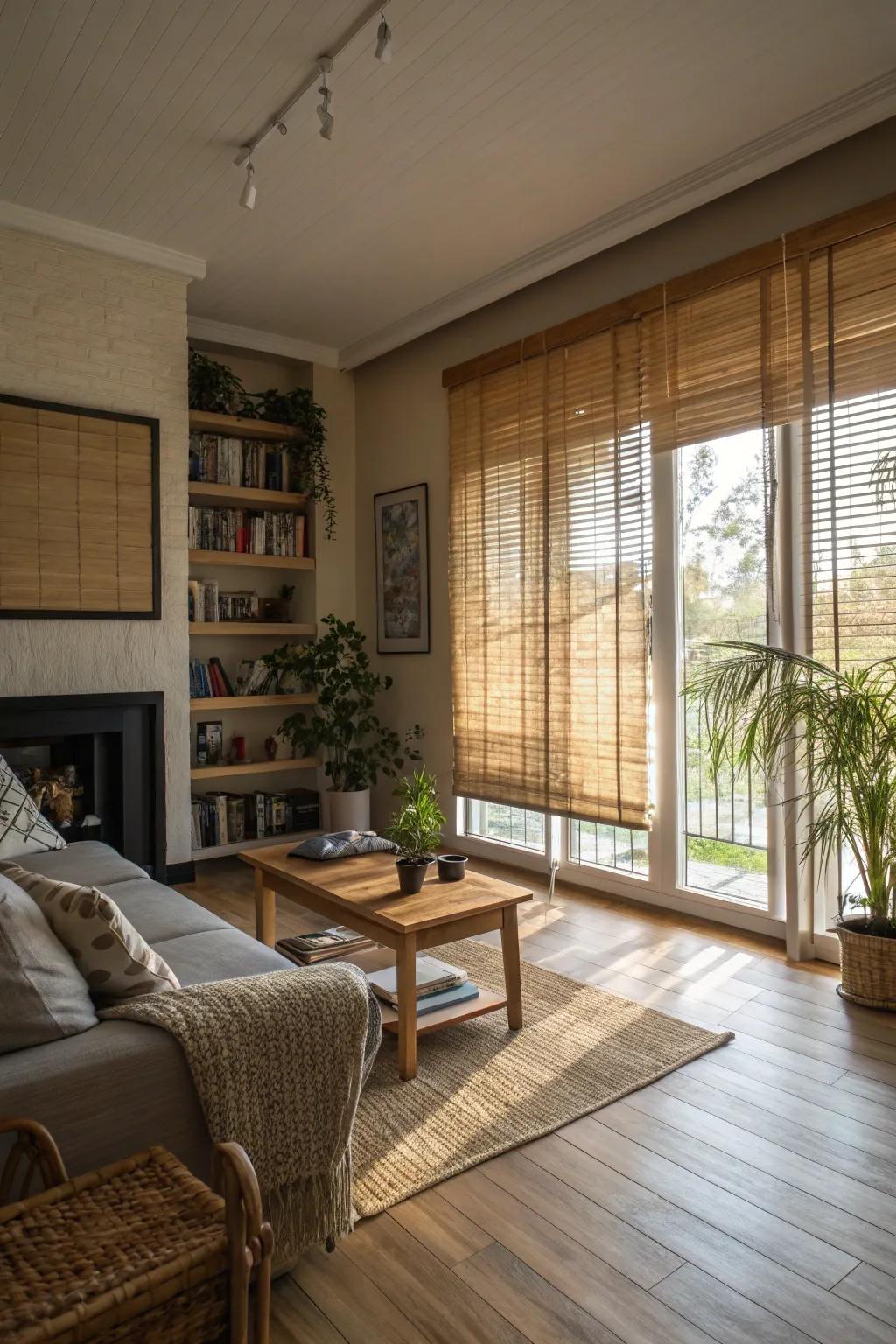 Wood blinds offer a warm, textured privacy solution.
