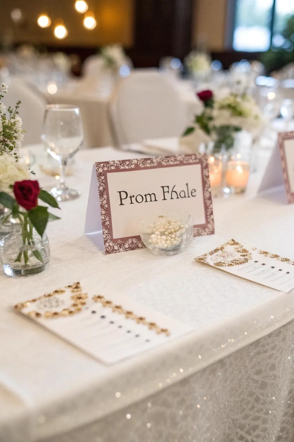 Tailored spot markers append a special highlight to your prom tables.