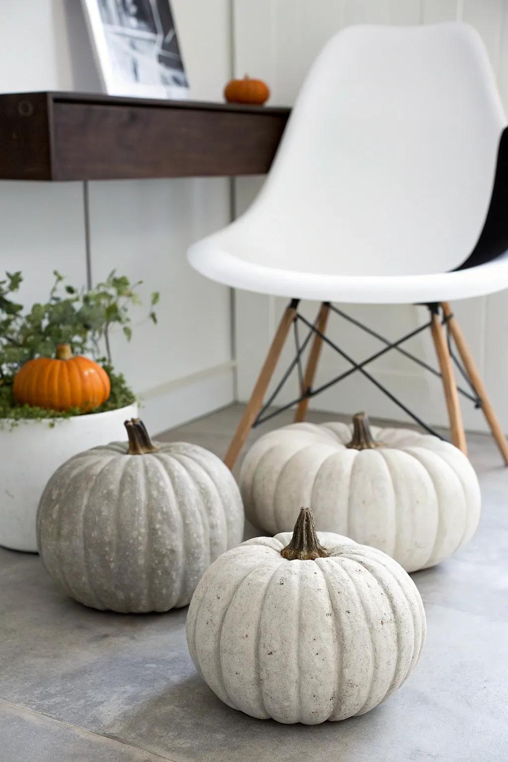 Mineral finish pumpkins present a polished, current substitute for classic decorations.