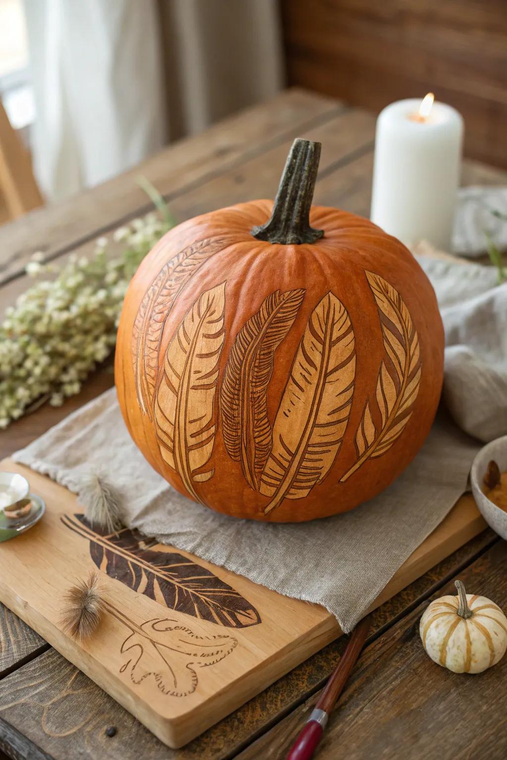 An elegantly feathered gourd art design.