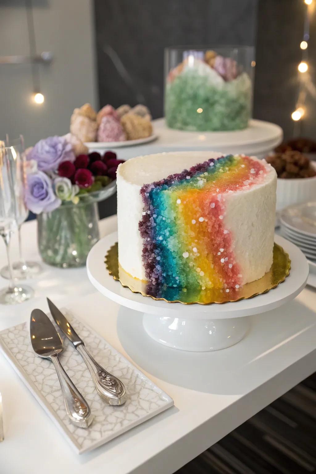 The spectrum geode confection constitutes a dazzling and singular creation.