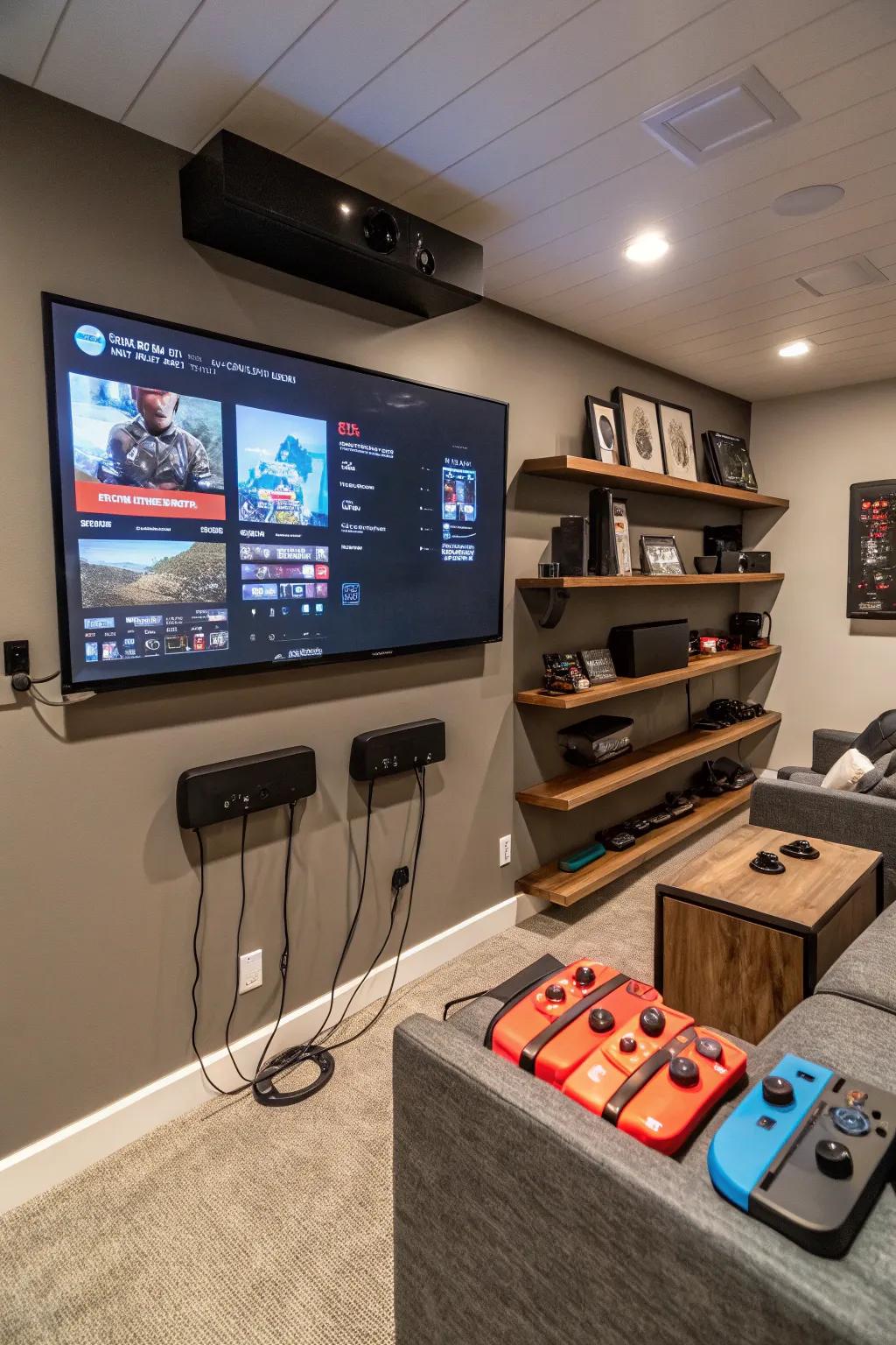 A gaming system wall keeps your space sleek and organized.