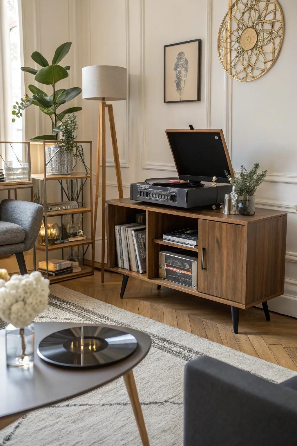 Turntable stands offer a central hub for your music setup.