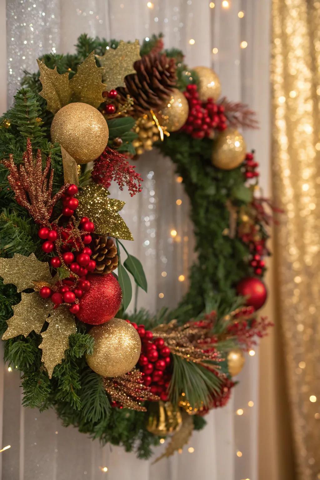 Dazzling composition featuring gold and shimmer.