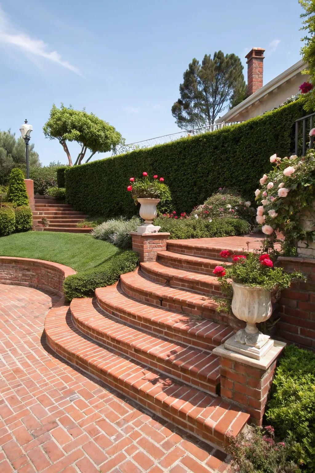 A red brick patio displaying graceful steps for added depth