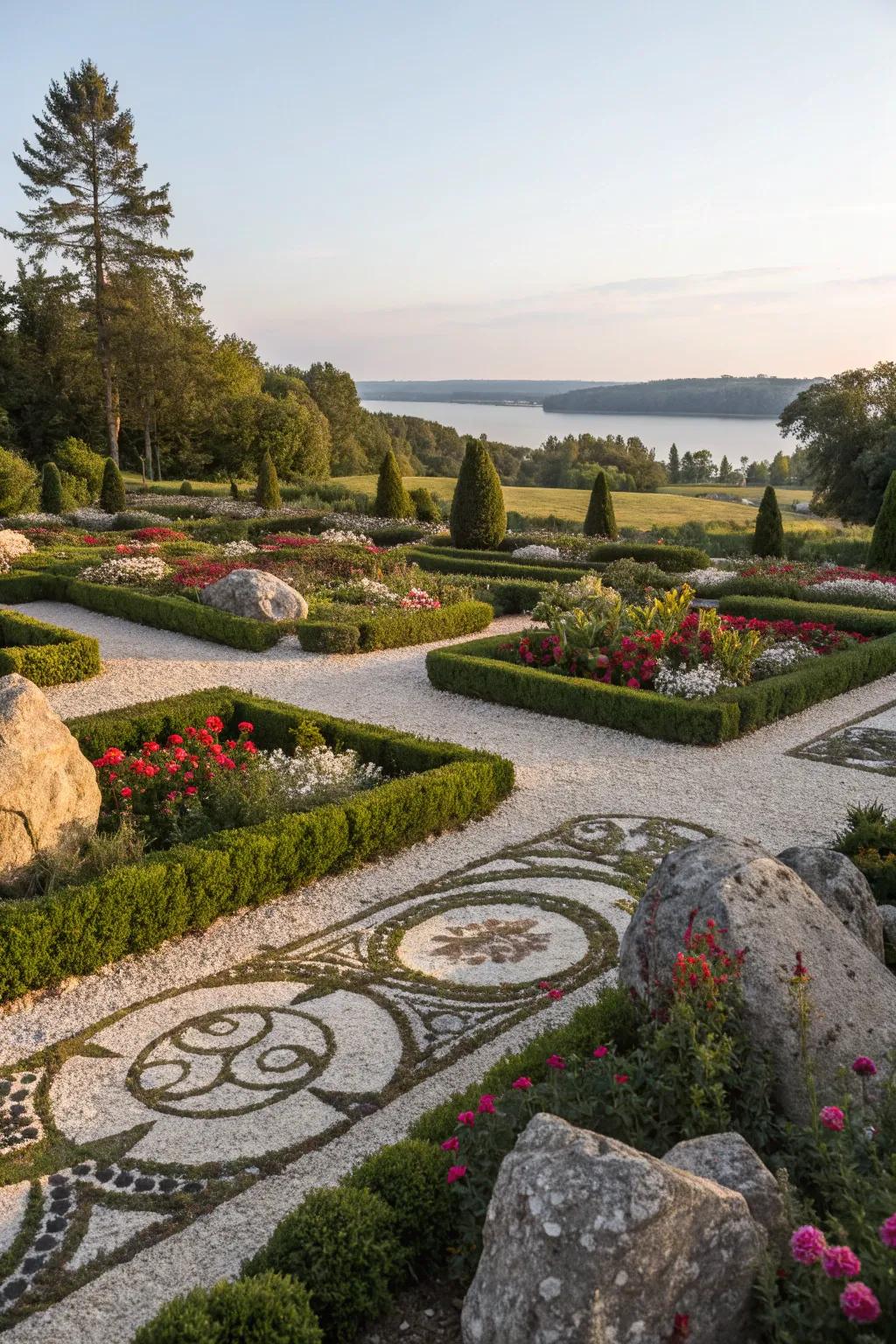 Geometric rock shapes bring an artistic flair to the garden's design.