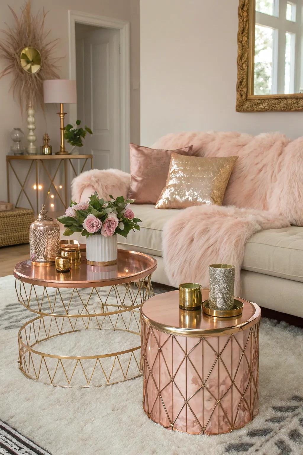 Imitation fur and rose gold metallics create a deluxe grouping.
